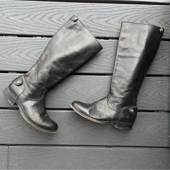 Frye Melissa Button Back Zip in Black Knee High Leather Boots size 6.5 - Picture 2 of 10